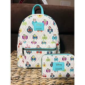 Loungefly Disney Princess Bows & Sidekicks Mini Backpack Wallet Set